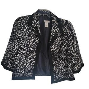 Kim Rogers Jacket Women 12P Black White Abstract Open‎ Front Wide Sleeve Trendy